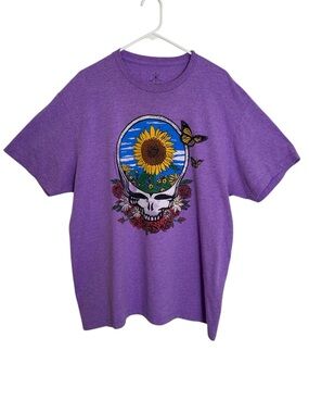 Purple Grateful Dead Sunflower Skull Butterflies XL Hippie Tee Shirt